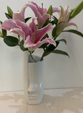 北欧现代简约 白色和灰色抽象3D人脸陶瓷花瓶花盆花插