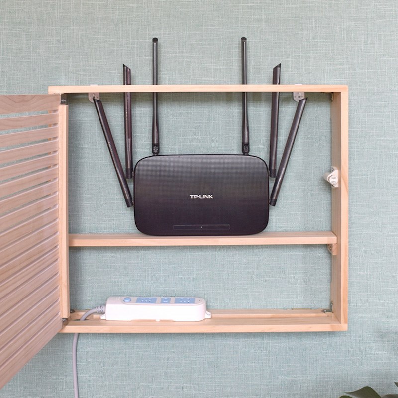 路由器收纳盒放置架挂墙实木光猫排插多媒体弱电箱装饰遮挡免打孔
