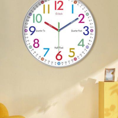 早教学习静音挂钟客厅家用卧室钟表儿童房2023新款挂墙免打孔时钟,家居饰品,挂钟,淘宝优惠券,粉丝福利购,淘宝优惠卷
