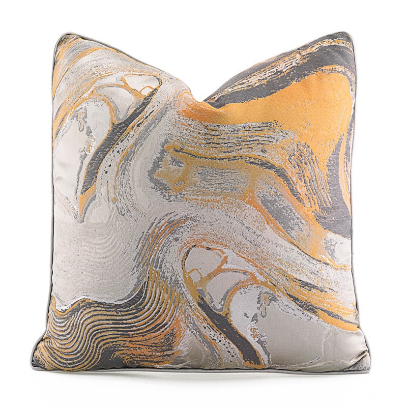 墨染现代轻奢新中式沙发抱枕灰色橙色抽象图案样板间床头靠垫套