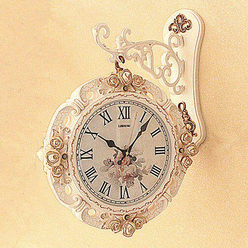 欧式双面挂钟吊钟创意复古镂空田园挂表现代客厅卧室时钟静音大号
