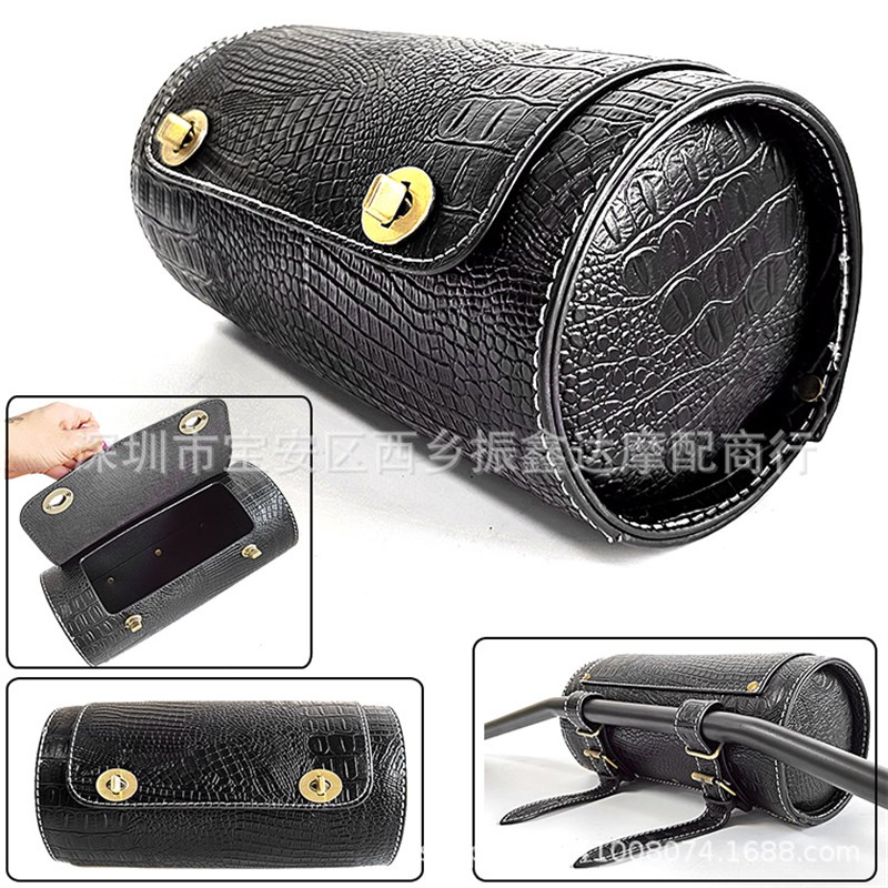 27.5*13cm 电动车摩托机车边包复古皮革圆筒后座尾包通用车头挂包