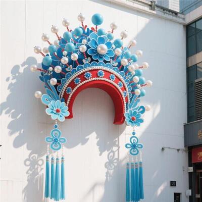 国潮凤冠装置艺术雕塑网红打卡拍照道具风景区公园广场灯光美陈制