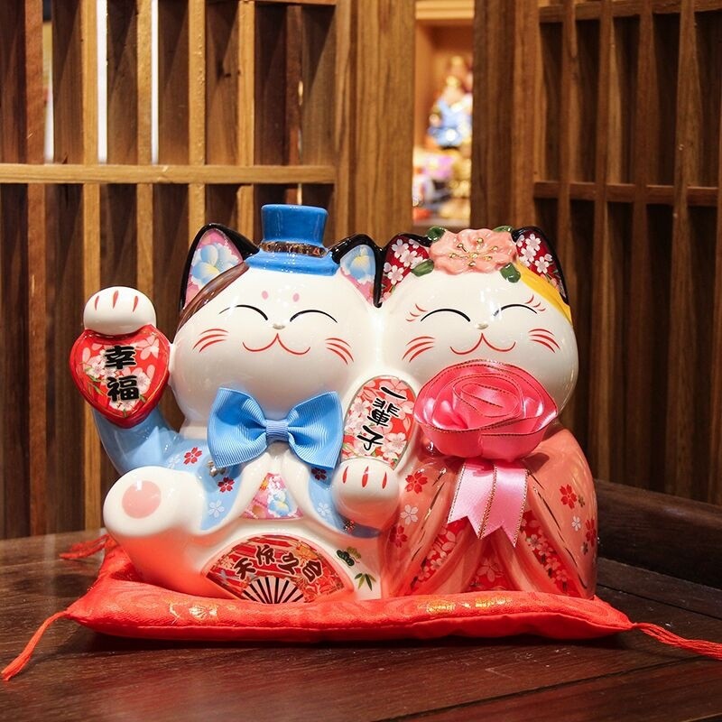 乐喵创意招财猫结婚礼物送新人实用新婚礼品陶瓷存钱罐情侣摆件