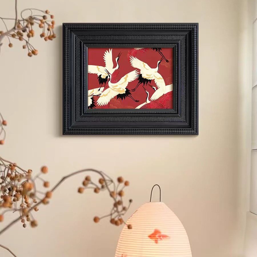 《鹤舞》现代轻法式中国风新年红色仙鹤装饰画新中式客厅玄关挂画
