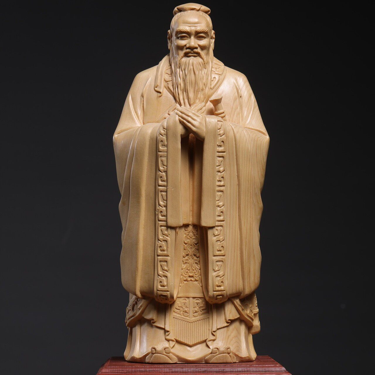 厂家直供桧木雕刻孔子摆件配红花梨底座居家装饰办公摆设恩师礼品