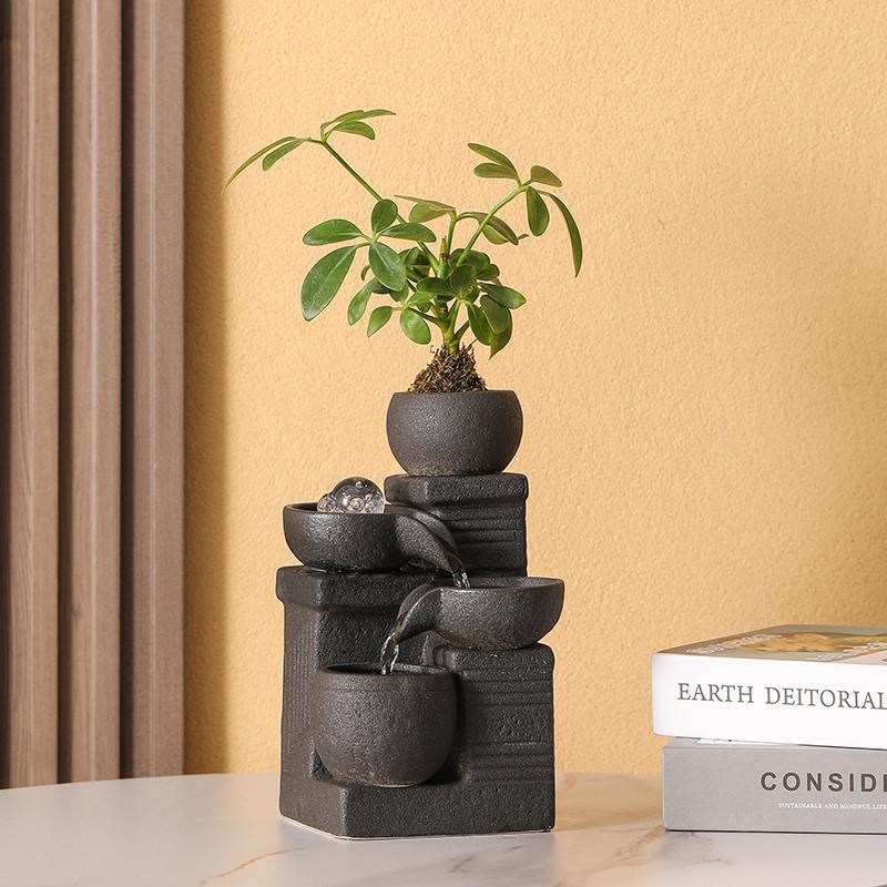 客厅景观陶瓷流水生财桌面摆件循环水装饰办公室财源滚.滚开业送