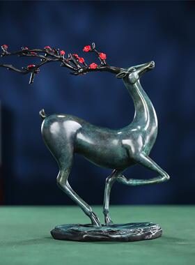 黄铜一路平安鹿摆件梅花鹿家居客厅玄关办公室桌面工艺礼品摆设