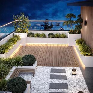 户外金属带灯花箱庭院花园露台不锈钢花槽太阳能花池LED发光花坛