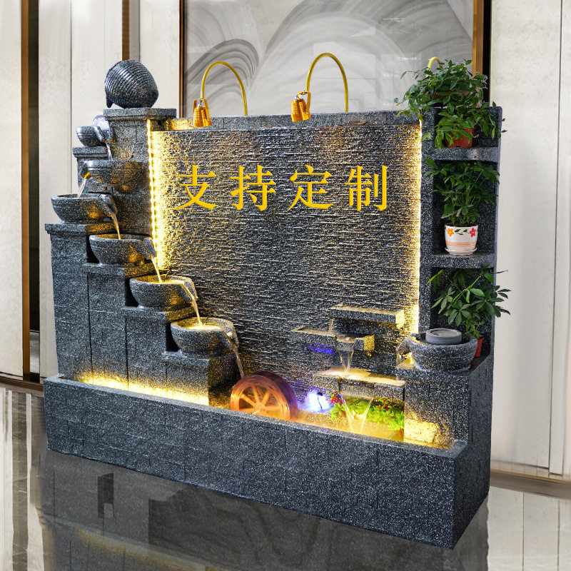 水幕墙流水屏风公司创意形象墙景观摆件鱼池循环流水假山流水喷泉