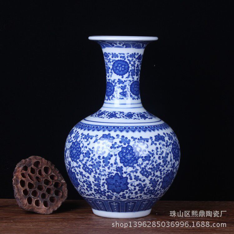 景德镇陶瓷仿古青花瓷花瓶花插现代中式摆件 家居客厅装饰工艺品