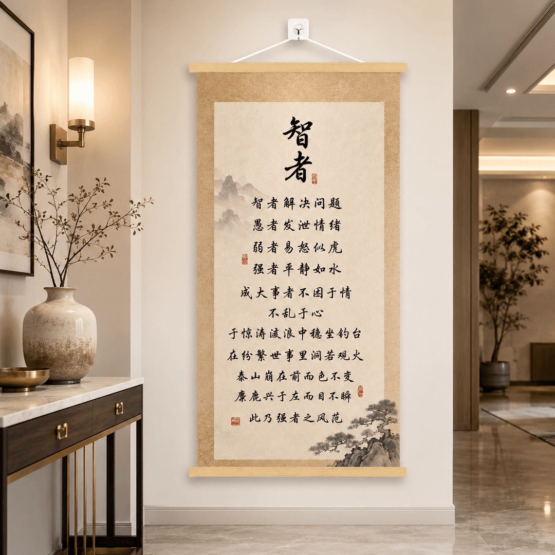 智者男士励志书法挂画书房客厅办公室装饰油画布挂画