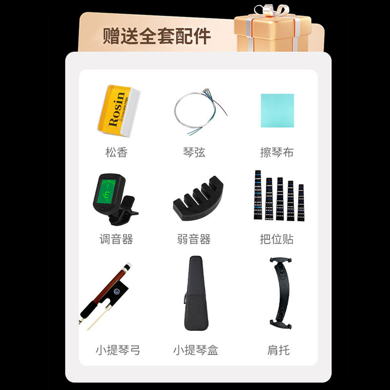 TnuKK实木天然虎纹小提琴专业演奏级小提琴全套配件手工小提琴