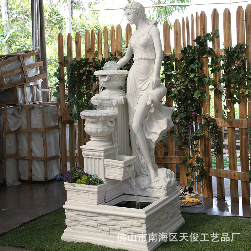 欧式砂岩流水喷泉 天使雕塑水景室内假山养鱼池客厅落地流水摆件