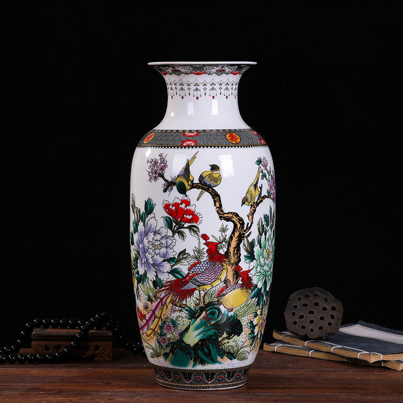 景德镇陶瓷对对花瓶中式贴花工艺品电视柜摆件中式简约办公室家居