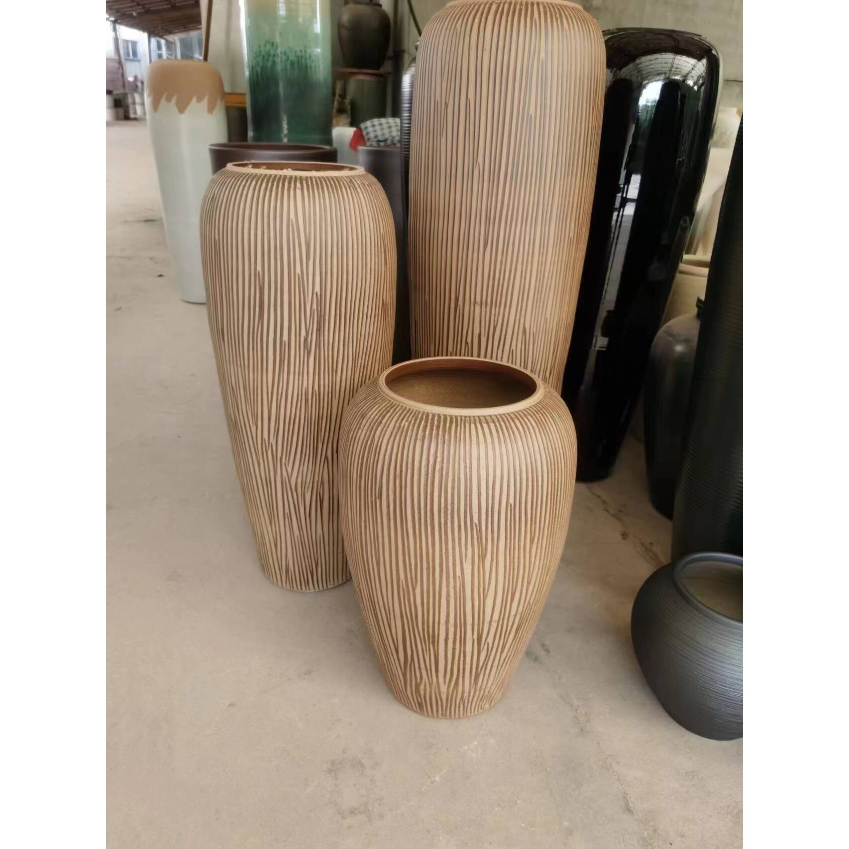 复古做旧陶罐景德镇陶瓷花器客厅玄关插花落地大花瓶粗陶组合摆件
