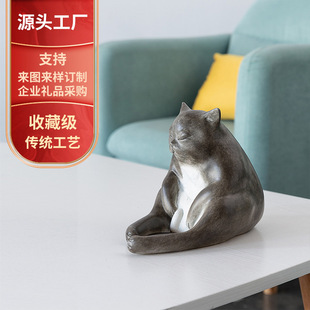 铜猫摆件家居客厅玄关可爱仿真创意猫装饰品文创艺术礼品工艺品