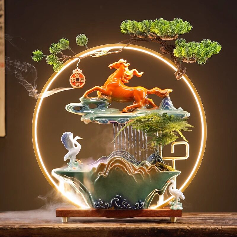 创意招财陶瓷循环水流水客厅办公室装饰马摆件桌面开业送礼品礼物