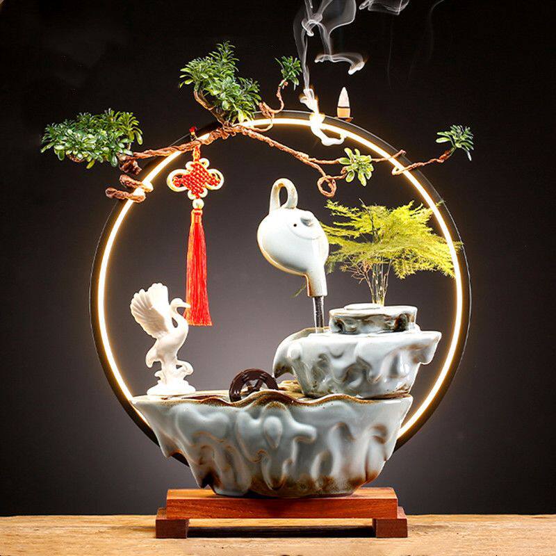 创意流水摆件招财循环水加湿陶瓷开业礼品家居客厅茶桌办公室装饰