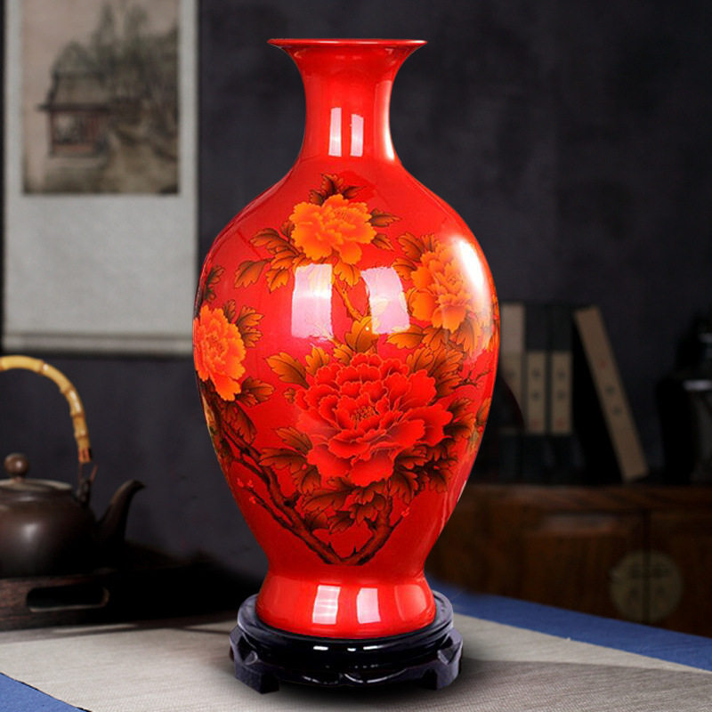景德镇陶瓷器水晶釉花瓶大号落地花瓶客厅现代家居摆件装饰品