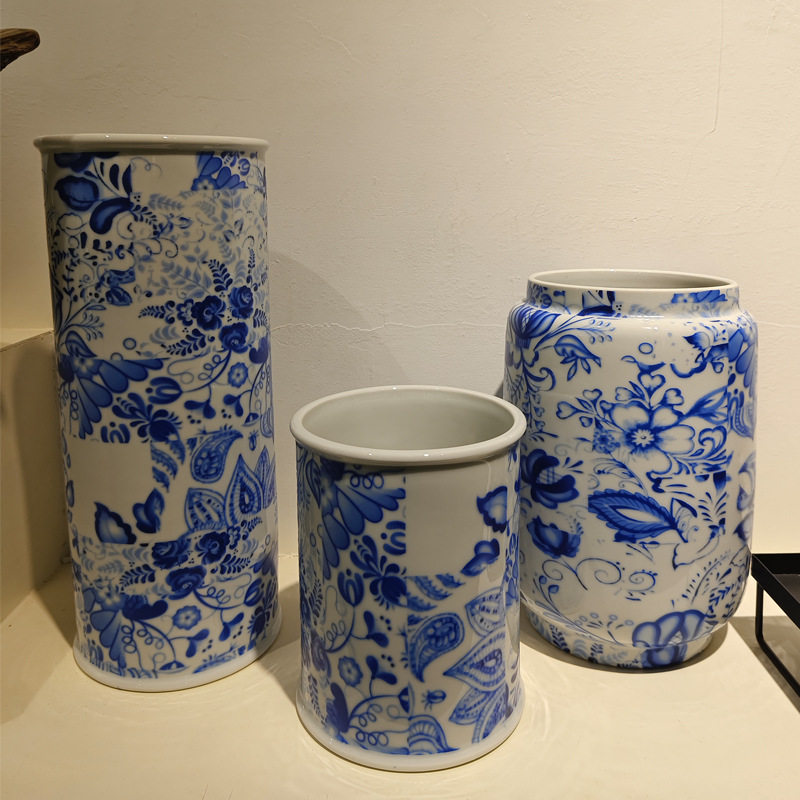 陶瓷花瓶插花手绘新中式家居客厅装饰博古架瓷器工艺品摆件