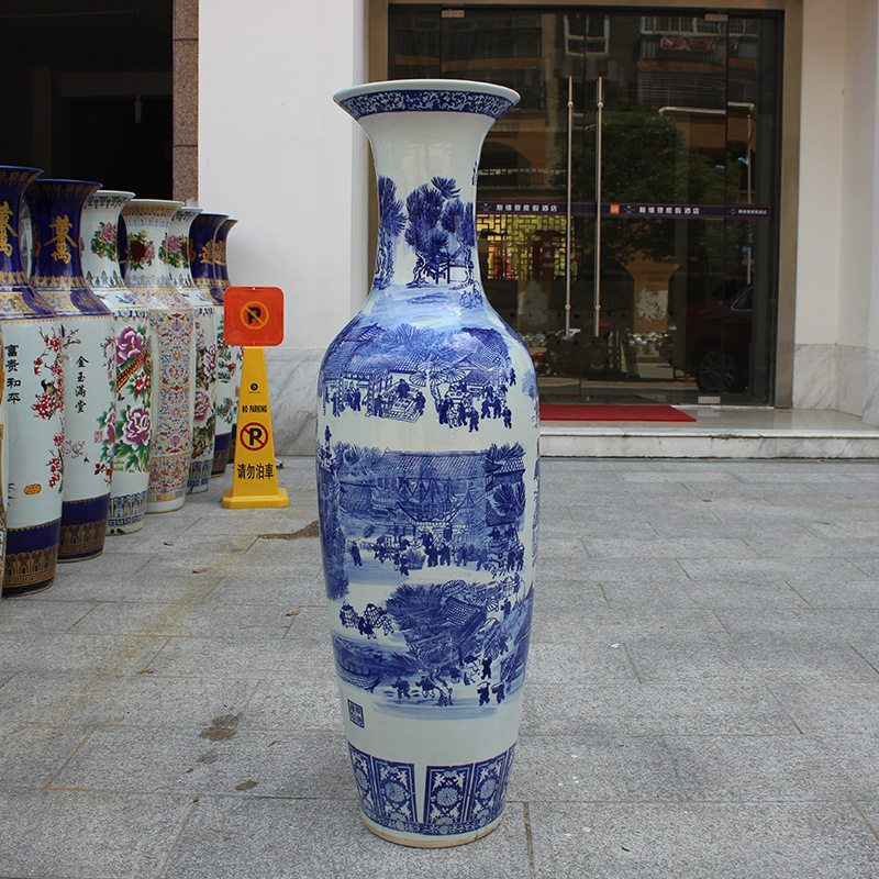 景德镇陶瓷摆件创意青花瓷落地花瓶中式干花客厅酒店插花装饰摆件