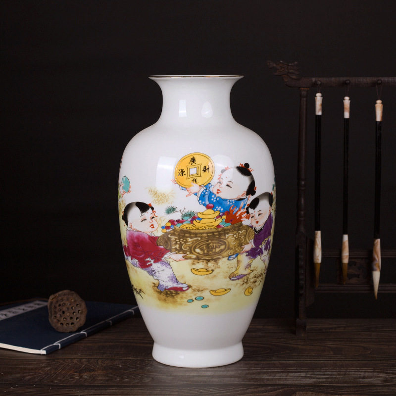 景德镇薄胎描金花瓶中式陶瓷家居客厅玄关办公摆件瓷器工艺品礼品