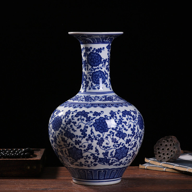 景德镇陶瓷花瓶 中式青花瓷器仿古客厅家用插花花瓶 家居装饰摆件