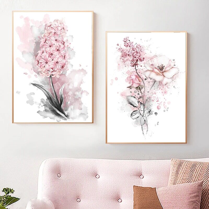 高清二副北欧粉红色花卉系列酒店样板房画廊走廊装修挂画喷绘