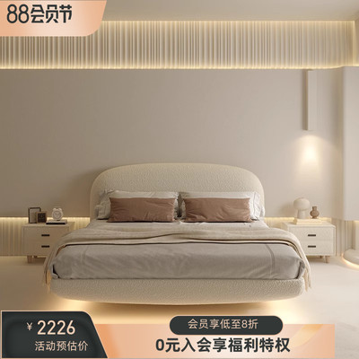 奶油风悬浮主卧床20网4新款实木2红极简轻法双人羊羔绒奢式布艺床