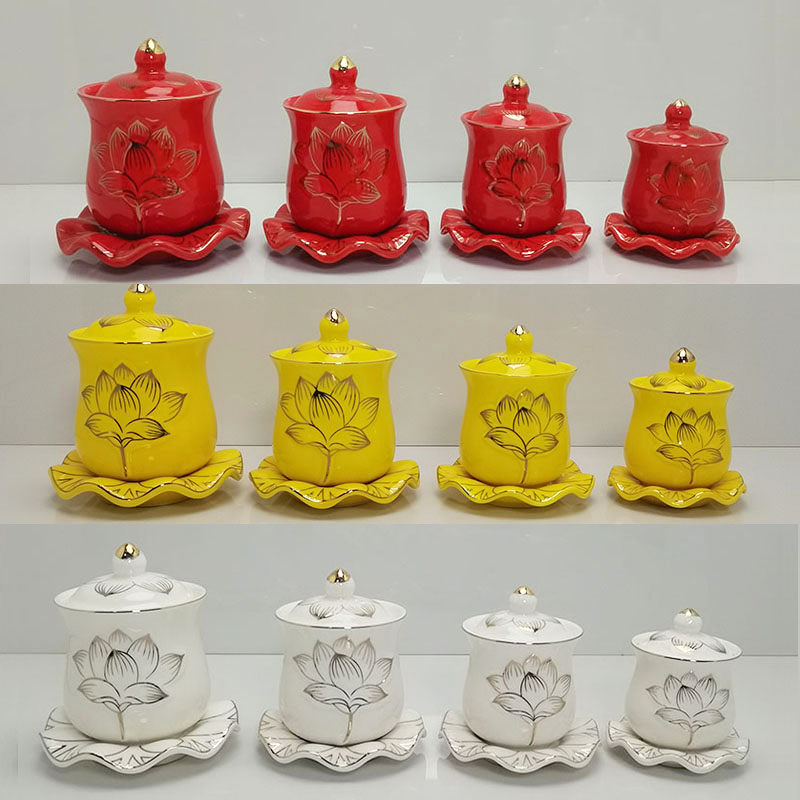 供佛水杯大号家用莲花供水杯观音大悲水供杯陶瓷K净水杯佛前圣水