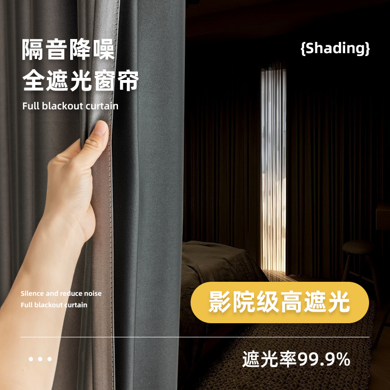 卧室窗帘全遮光202n2新款轻奢现代简约客厅超强隔音隔热遮阳布飘