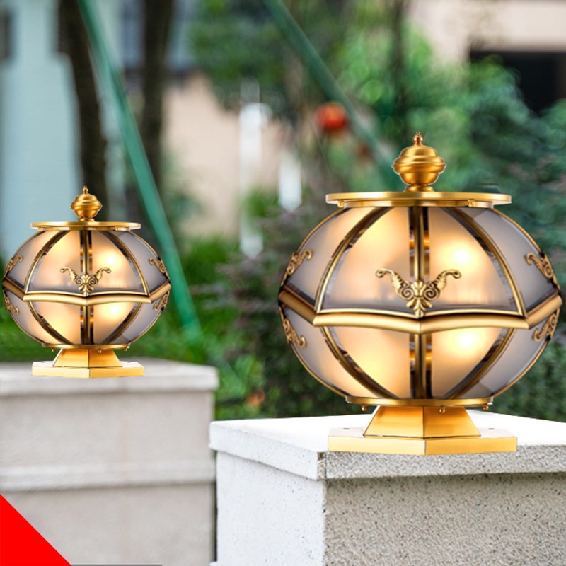 柱头灯柱子灯围墙户外防水庭院别墅灯门柱灯大门接W电全铜太阳能