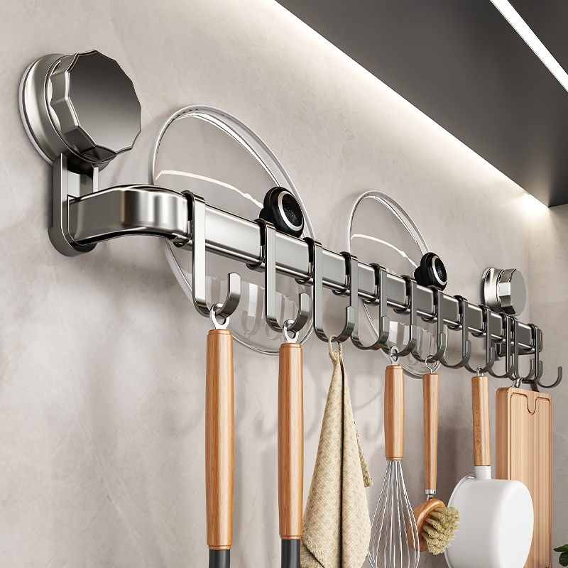 吸盘厨房挂钩免打孔挂杆多功能锅铲勺子铲子O置物架壁挂式收纳挂