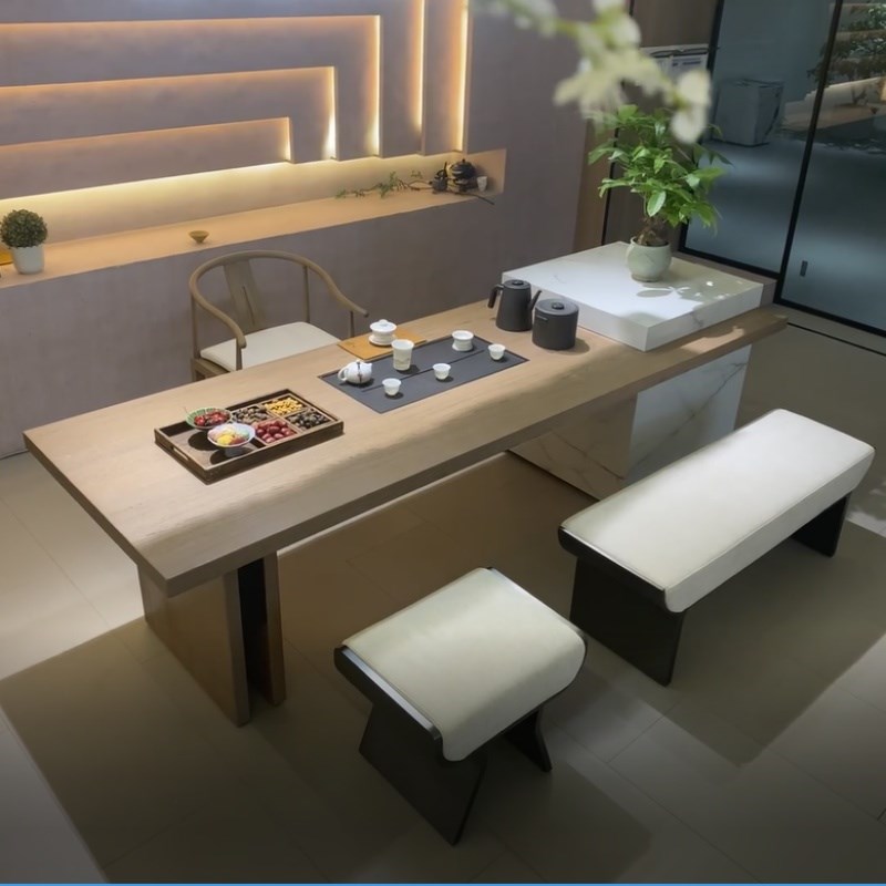 意式岩板茶台实木茶桌2025新款高端F现代简约黑胡桃木家用轻奢茶