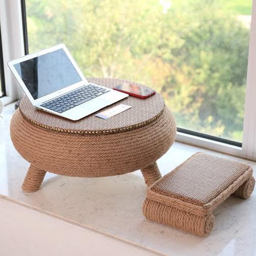 麻绳编织日式茶几蒲团地上坐垫客厅喝茶家用坐墩阳台榻榻米飘窗桌
