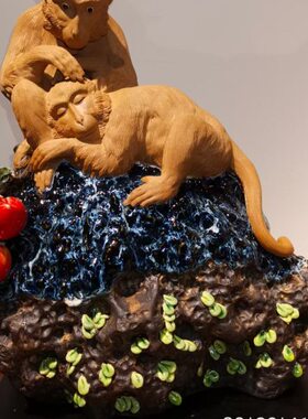 猴子摆件和谐石湾陶瓷公仔中式手工家庭和睦装饰品