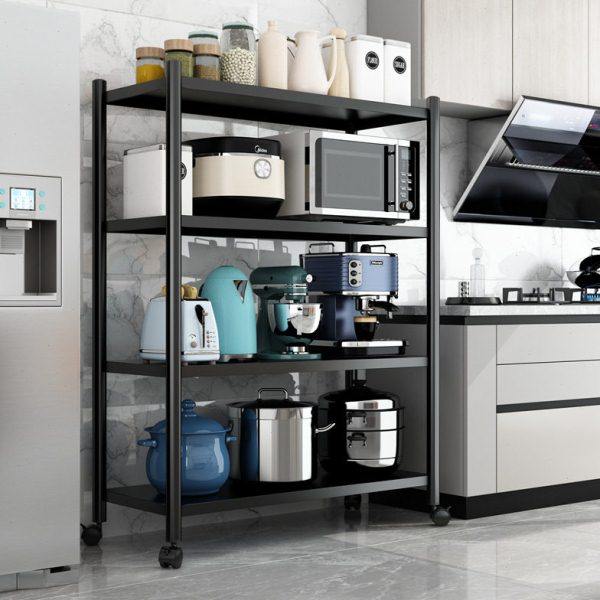 黑色厨房置物架落地多层家用储物免打孔微波炉放烤箱锅架子,厨房/烹饪用具,微波炉置物架,淘宝优惠券,粉丝福利购,淘宝优惠卷