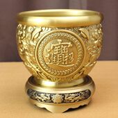 黄铜麒麟缸公室客厅招米进金蟾缸纯铜米缸摆件铜器金属工艺品