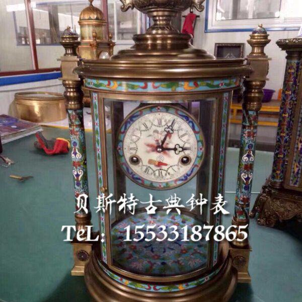 复古钟表 欧式珐琅做旧报时钟表 黄铜机械座钟 老式发条 复古钟表