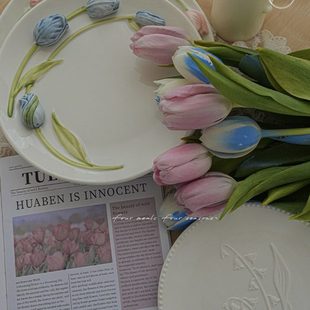 《几朵浪漫》铃兰法式香薰蜡烛礼物柱状郁金香手捏陶瓷盘烛台餐盘