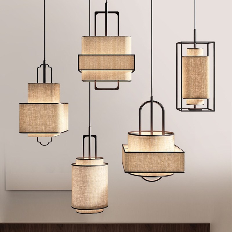 宋代美学新中式茶室禅意吊灯包间民宿卧室床头P灯饭厅吧台布艺灯