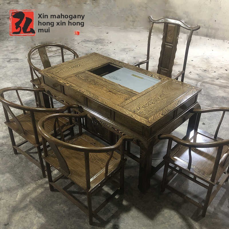 鸡翅木茶桌椅组合客厅2米大茶台新中式实木禅意简约茶.几红木家具