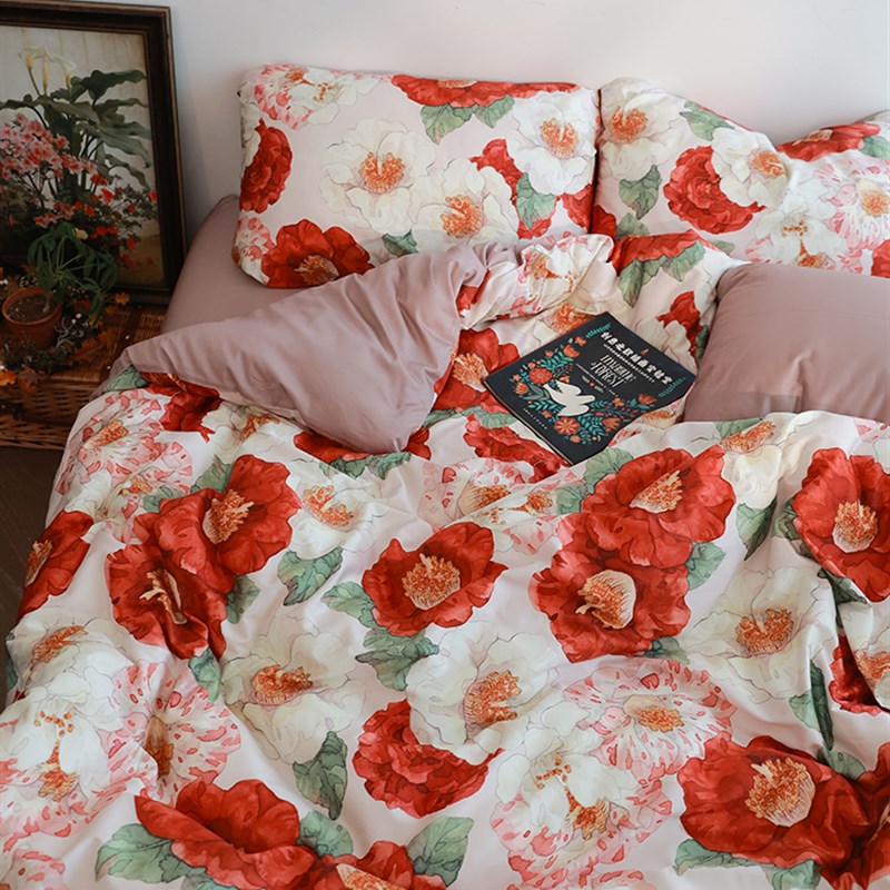 Camellia红山茶予椿原创国潮国风100支新疆长绒棉床单三四件套