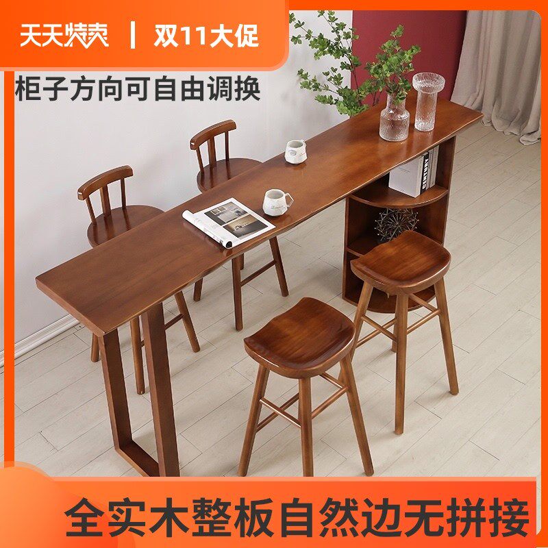 实木吧台桌家用阳台靠墙高脚桌商用E咖啡厅酒吧桌椅长条隔断窄吧