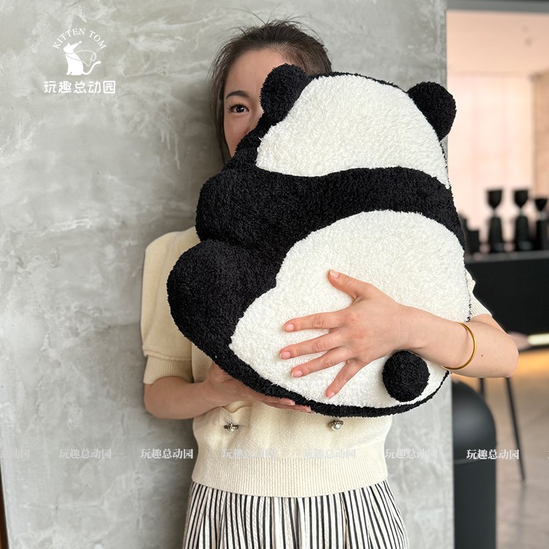 清风熊猫背影抱枕被子两用办公室靠枕午睡毯N子二合一车载靠垫枕