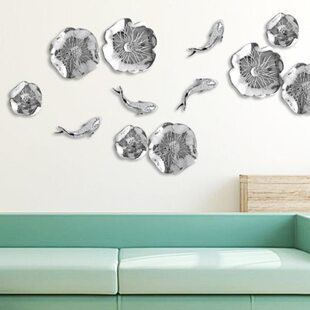欧式铁艺壁饰墙饰 立体墙壁挂饰 创意家居客厅装饰电镀鲤鱼 荷叶