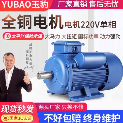 单相电机220V小型两相0.75/1.1/1.5/2.2/3/4KW全铜异步电动机马达