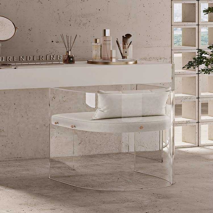 亚克力透明凳子梳妆凳时尚水晶咖啡吧椅休闲家具靠背椅子高弹海绵