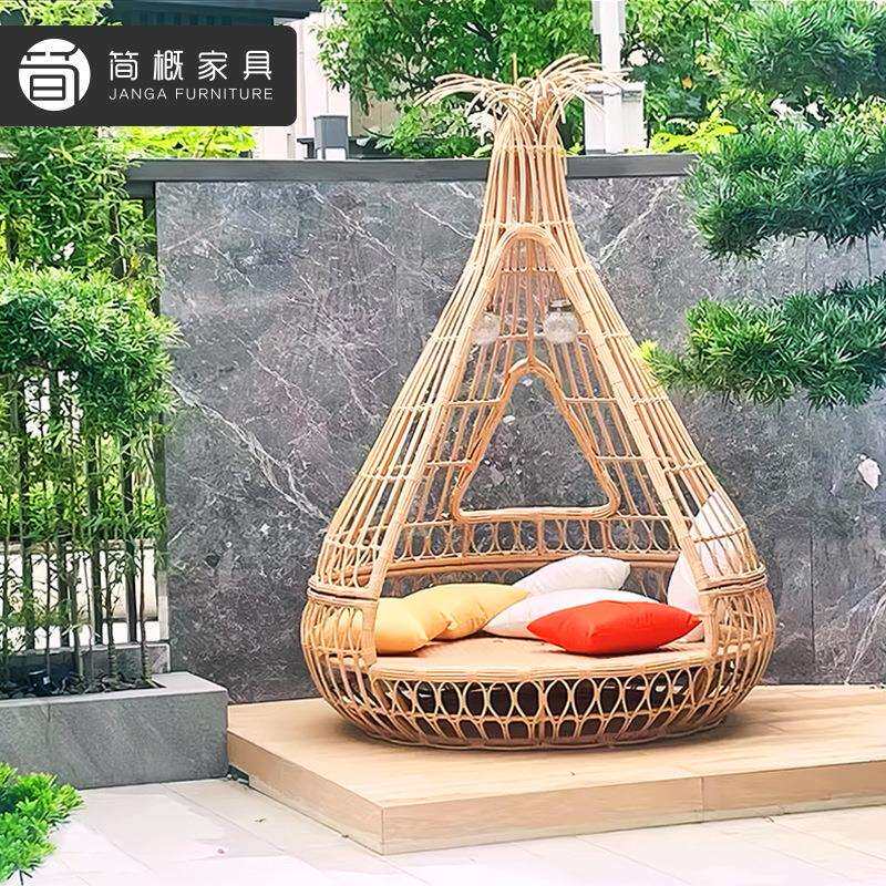 户外别墅花园鸟巢沙发床休闲创意藤沙发家具室外阳台泳池鸟巢躺床